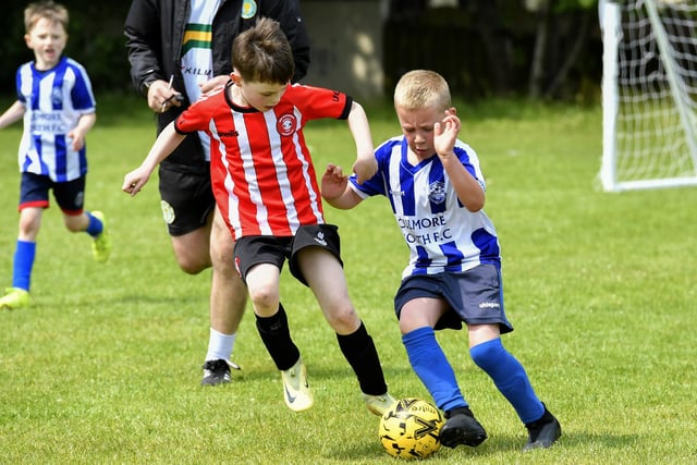 Culmore take on Tristar in the TOTHC hosted soccer tournament played at Lisnagelvin Playing Fields. Photo: George Sweeney