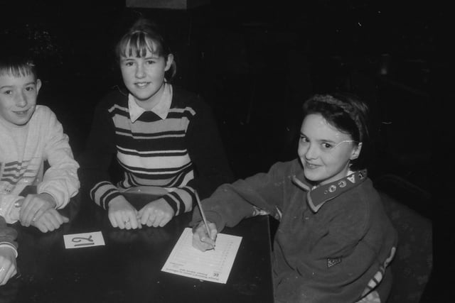 Pupils from St. Oran's, Cockhill, who took part in the Derry Journal National Schools Quiz. From left, Jonathan Fullerton, Tracy Bradley and Maria Doherty.