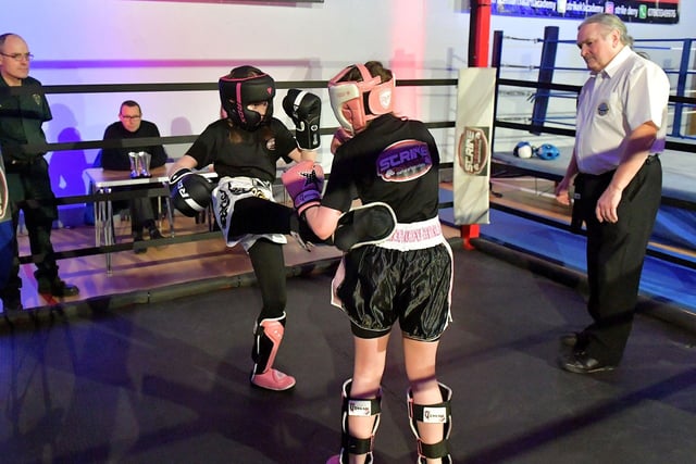 Niamh Thompson and Any Johnstone, Strike Martial Arts, compete in The Rising Stars event held in Shantallow Community Centre on Saturday. Photo: George Sweeney. DER2308GS – 153