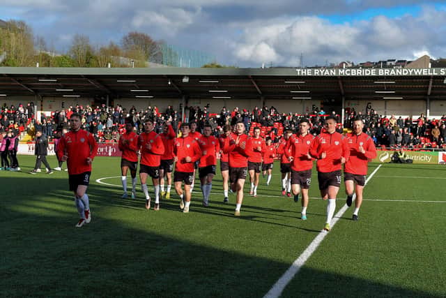 Derry City players are all running in the right direction despite recent setbacks with Michael Duffy and Colm Whelan nearing returns. Photo: George Sweeney.  DER2315GS – 116