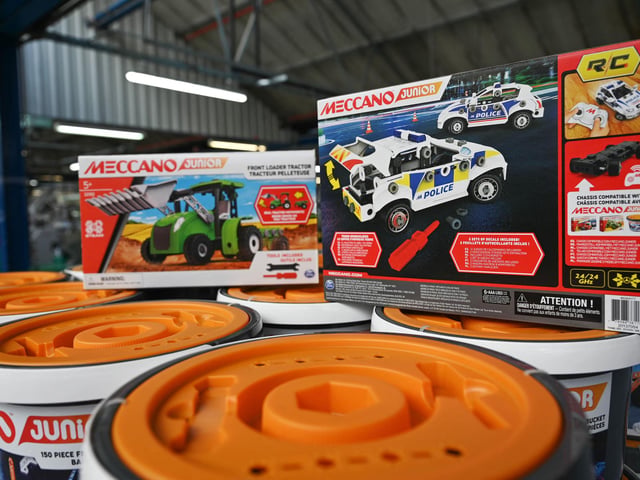 For the budding young engineers and mechanics, Meccano was always a welcome sight on Christmas morning. This photograph shows life-size car model made from the toys' parts by model construction system Meccano at the hall of its factory in Calais. (Photo by DENIS CHARLET / AFP) (Photo by DENIS CHARLET/AFP via Getty Images)