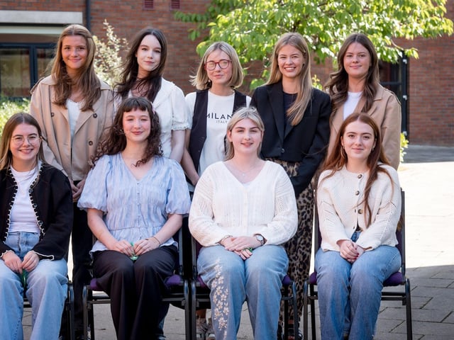 Top Performing Students at A2 Level. Front Row: Mary Keogh, Dara McCahill, Chloe McCann, Grace McCaughey. Back Row: Sophia McCormick, Dervla McDaid, Ellen McDevitt, Eve McGinley, Grainne McGuinness.