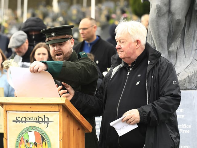 Saoradh Easter Commemoration leaving Creggan Shop to City Cemetery. (Photo - Tom Heaney, nwpresspics)