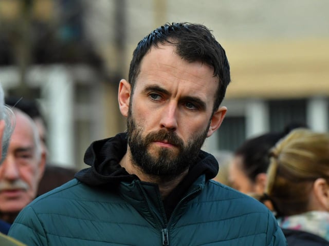Damon Brown, grandson of Sean Brown, murdered by the LVF in May 1997, read a statement at the annual Bloody Sunday service held on Sunday morning. Photo: George Sweeney