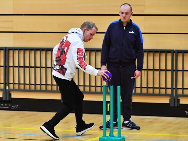 Action from the Cricket Blitz, organised by the North West Cricket Union, held in the Foyle arena on Monday afternoon. Photograph: George Sweeney