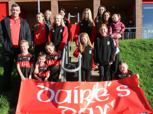 Eamon McGinley and Rachael Doherty pictured with family and friends at Daire’s Day held in Sean Dolan’s GAC. (Photo - Deirdre Heaney, nwpresspics)