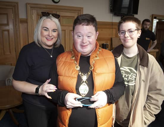 Stage Beyond member Julian McIntyre pictured with the Mayor Councillor Sandra Duffy who hosted a special reception in the Guildhall on Tuesday.