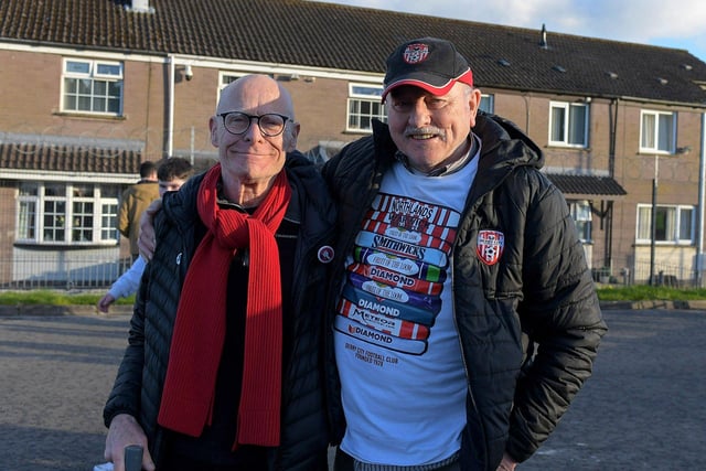 Eamonn McCann and Eddie Mahon at the Brandywell on Friday evening. Photo: George Sweeney