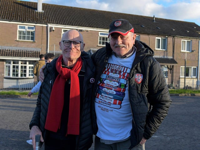 Eamonn McCann and Eddie Mahon at the Brandywell on Friday evening. Photo: George Sweeney