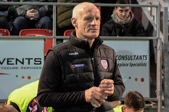 Paul Hegarty, Derry City’s assistant manager watches on as Derry lose at home to Galway. Photograph: George Sweeney