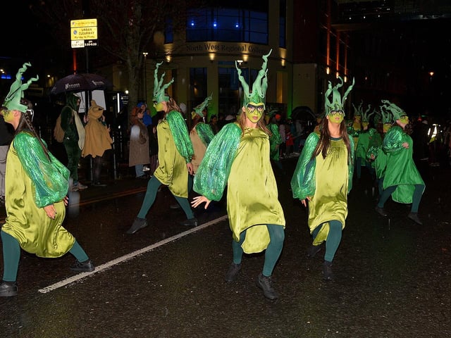 Colourful costumes at the Halloween carnival parade ‘On the Ninth Wave’ on Monday evening.  Photo: George Sweeney.  DER2244GS – 084