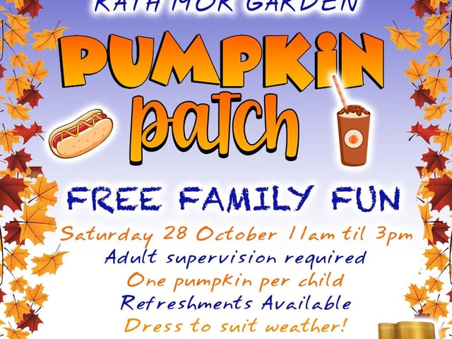 Rath Mor Garden Pumpkin Patch takes place on Saturday, October 28 from 11am to 3pm. The family fun day is free and each child will receive a pumpkin.