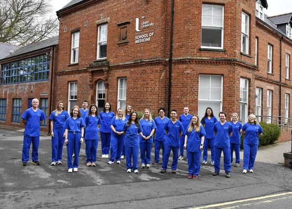Pictured are final year graduate-entry medical students from the Ulster University School of Medicine at Magee Campus. They are the first ever cohort of graduating doctors from the university. Their graduation ceremony will be held in June. Photo: George Sweeney
