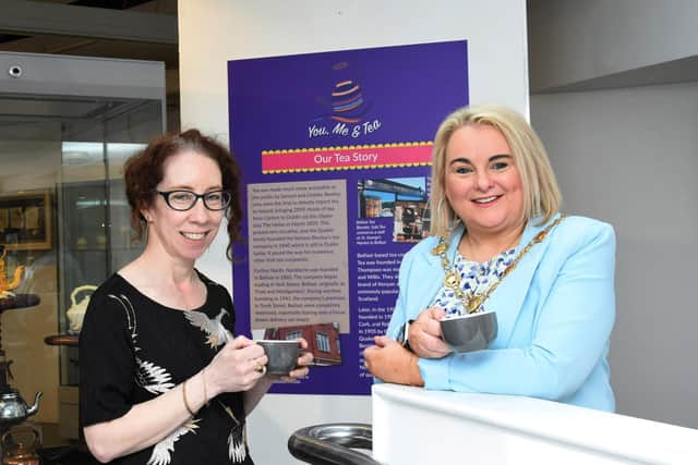 ‘YOU, ME AND TEA’ LAUNCH. . . . The Mayor of Derry City and Strabane District Council, Sandra Duffy and Bernadette Walsh, Tower Museum Archivist, pictured chatting over a cuppa at the launch of the 'You, Me & Tea' Exhibition in The Tower Museum, Derry on Wednesday morning. (Photos: Jim McCafferty Photography)