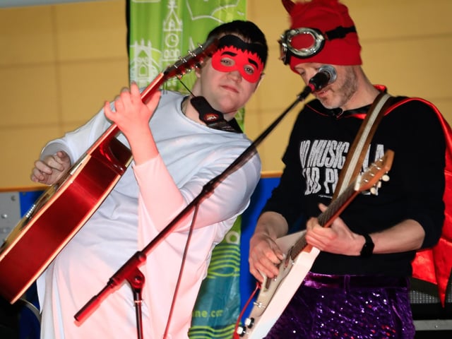 The Renegade Zoo guitarists getting the party started at the FestivALL Showcase event held in Foyle Arena.  (Photo - Tom Heaney, nwpresspics)