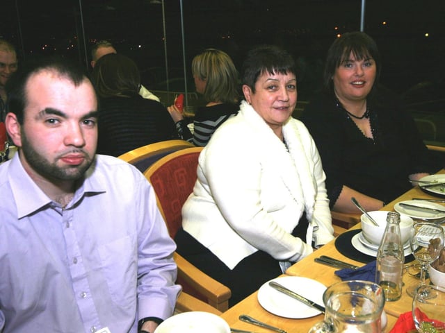 Gary Glass, Nuala Glass, Deirdre Harper 0216JML : Derry and Donegal folk out for a night at the Lifford Races back in February 2006.