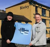 Tony "Toe" O'Connor,  "The Bentley Group of Bars and Restaurants" main sponsor, at the launch of the 10 Mile Road Race, with marshell Scott Galbraith. The race takes place next Saturday March 8, start 10.30 am at St. Columb's Park Stadium running track. (Photo - Tom Heaney, nwpresspics)