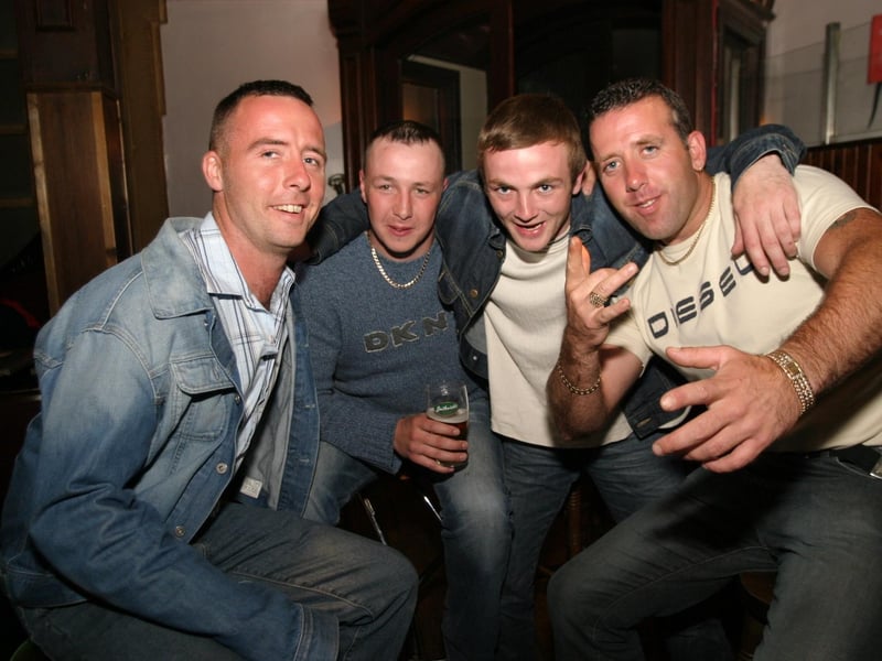 Patrons and staff at Downey's bar back in July 2004.