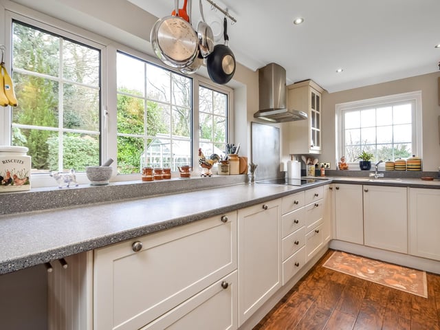 This three bed house in Trampers Lane, Boarhunt, near Fareham, is on the market for £825,000. It is listed by Fine and Country.