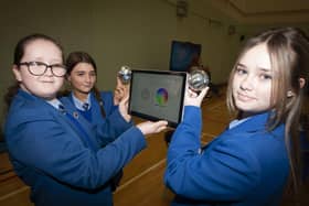 St. Mary’s Year 9 students Orla Smyth, Kate Doherty and Katie Harrigan taking part in the Sphero Bolt experiment during Engineers Week.