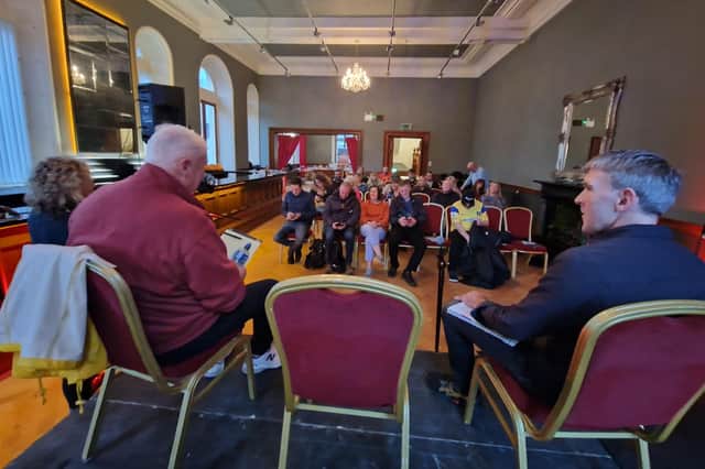 From left, Nuala Crilly, Joe Allen and Niall McCarroll at the Think Left conference event in St. Columb's Hall on Friday.