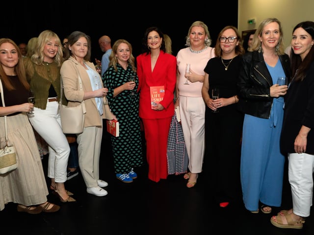 Jeananne Craig, author with her friends and relatives, at the launch of her first novel, published by Hachette Books Ireland, “The Life Swap”. (Photo - Tom Heaney, nwpresspics)