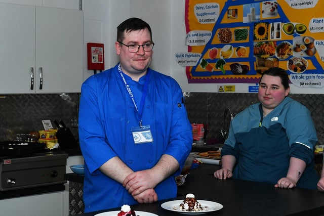 Tutor Mark Hasson demonstrates bakery skills  to prospective apprentices at Craft Training, Springtown Industrial Estate, during Northern Ireland Apprenticeship Week. Photo: George Sweeney