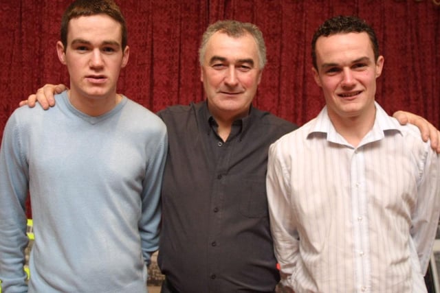 Pat Donaghey former Strabane football club player pictured with his sons Gerard and Stephen Donaghey who play for the club pictured at the clubs 40th anniversary party.  (0402JB02)
