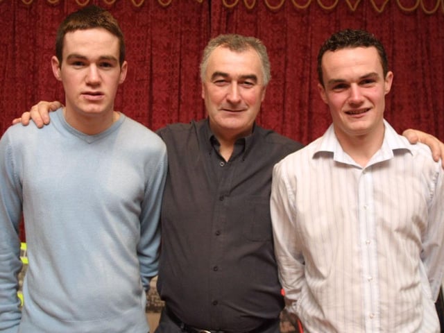 Pat Donaghey former Strabane football club player pictured with his sons Gerard and Stephen Donaghey who play for the club pictured at the clubs 40th anniversary party.  (0402JB02)