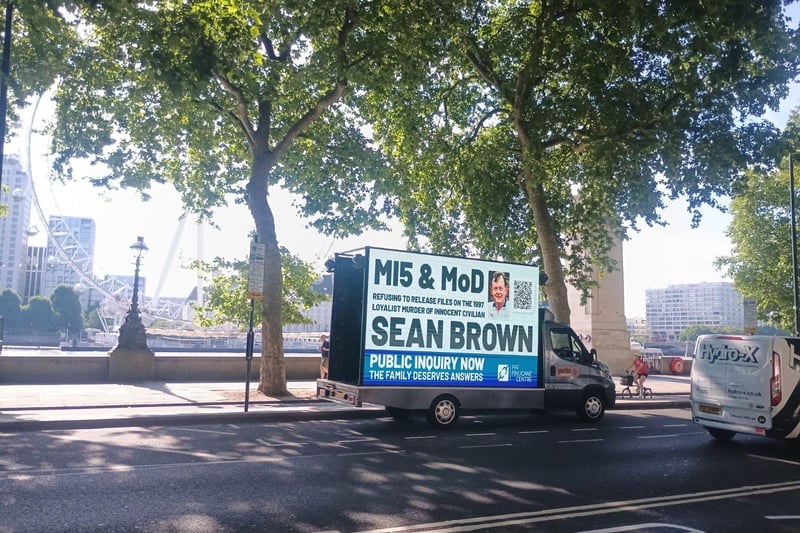 A billboard drawing attention to the Sean Brown campaign has been circulating in central London this week.
