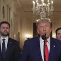 WASHINGTON, DC - JUNE 21: U.S. President Donald Trump delivers an address to the nation accompanied by U.S. Vice President JD Vance, U.S. Secretary of State Marco Rubio and U.S. Defense Secretary Pete Hegseth from the White House on June 21, 2025 in Washington, D.C. President Trump addressed the three Iranian nuclear facilities that were struck by the U.S. military early Sunday. (Photo by Carlos Barria - Pool/Getty Images)