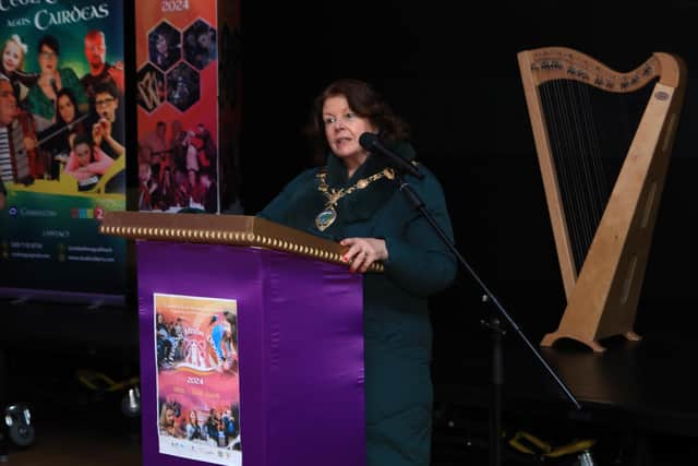 Mayor of Derry City and Strabane District Council, Cllr Patricia Logue addressing the audience at the launch of Fleadh Mhór Dhoire at Studio 2. Picture courtesy of Tom Heaney – nwpresspics.com