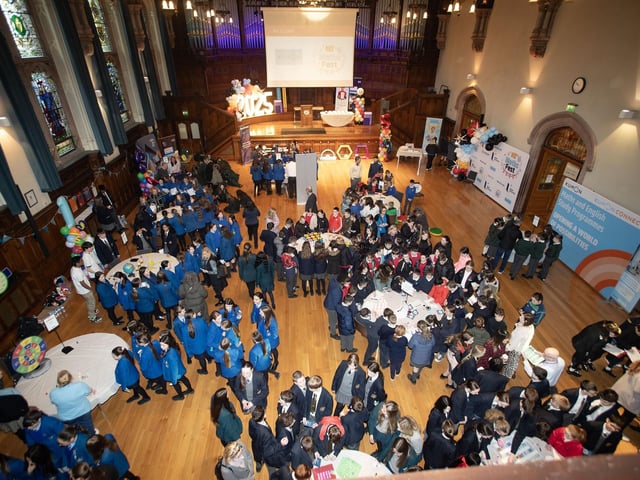 A busy Guildhall on Friday morning as students move around the various workshops at the inaugural NI Maths Fest. (Photos: Jim McCafferty Photography) : .