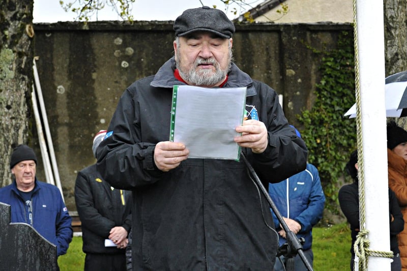 Danny Morrison reads the Proclamation of the Irish Republic at the annual IRSP Easter Commemoration held in the City Cemetery on Saturday.  Photo: George Sweeney