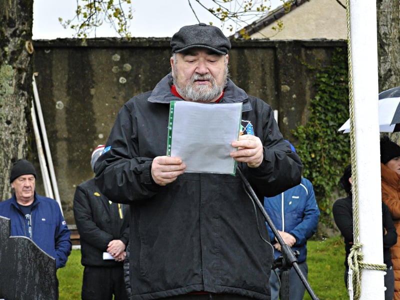 Danny Morrison reads the Proclamation of the Irish Republic at the annual IRSP Easter Commemoration held in the City Cemetery on Saturday.  Photo: George Sweeney