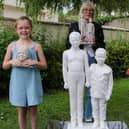 Josephine McNally, great aunty of Bella Masterson and Ciaran McGreavy, at the statue, modelled on the two children, unveiled in the Forever Memorial Garden on Westland Street.   (Photo - Deirdre Heaney, nwpresspics)