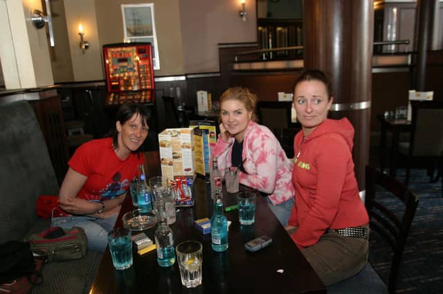 Denise Quigley, Sandra Doherty and Joanne Kivlehan relaxing in Ice Wharf after completing their exams 20 years ago.