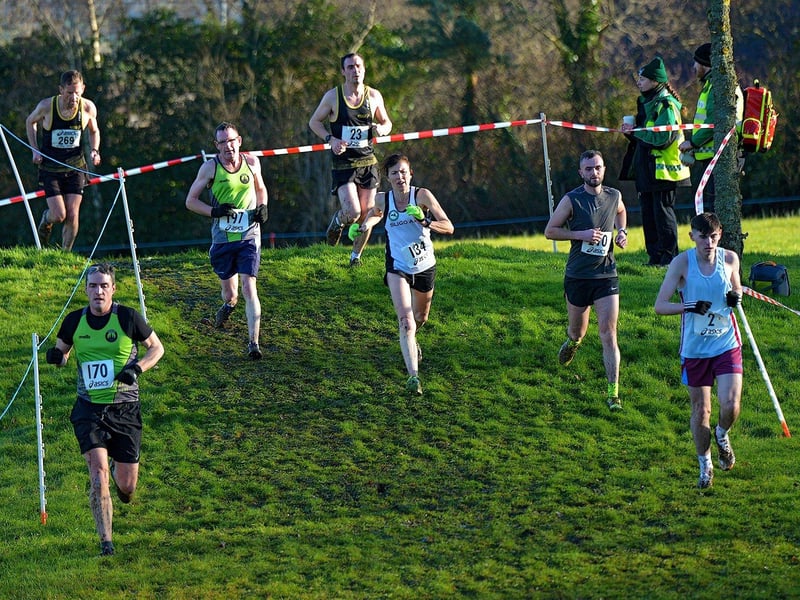 Competitors negotiate a gradient during the Derry Cross Country Open 6k at Thornhill College. Photo: George Sweeney. DER2301GS – 39