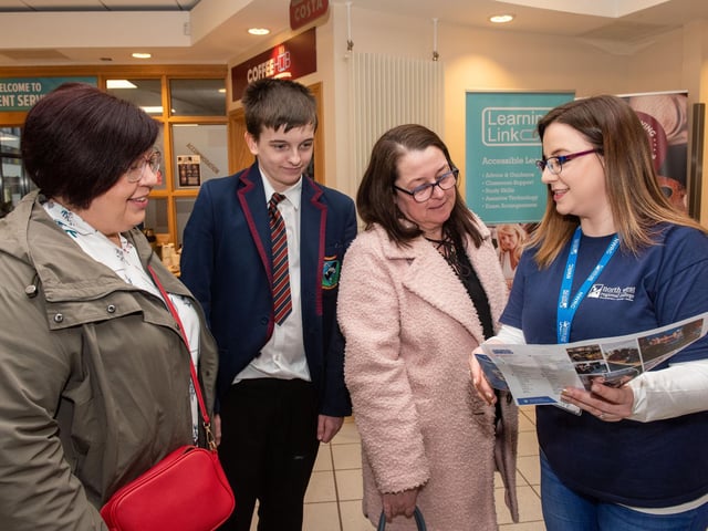 Eileen Kelly from NWRC with visitors to the college's Open Day - Orla Fisher from Cedar, and Andrew and Joanne McMorris.