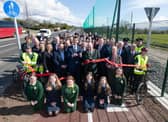 Jack Chambers TD, Minister of State at the Department of Transport and at the Department of Environment, Climate and Communications with council officals and guests at the Muff to Quigleys Point Greenway. Photo Clive Wasson