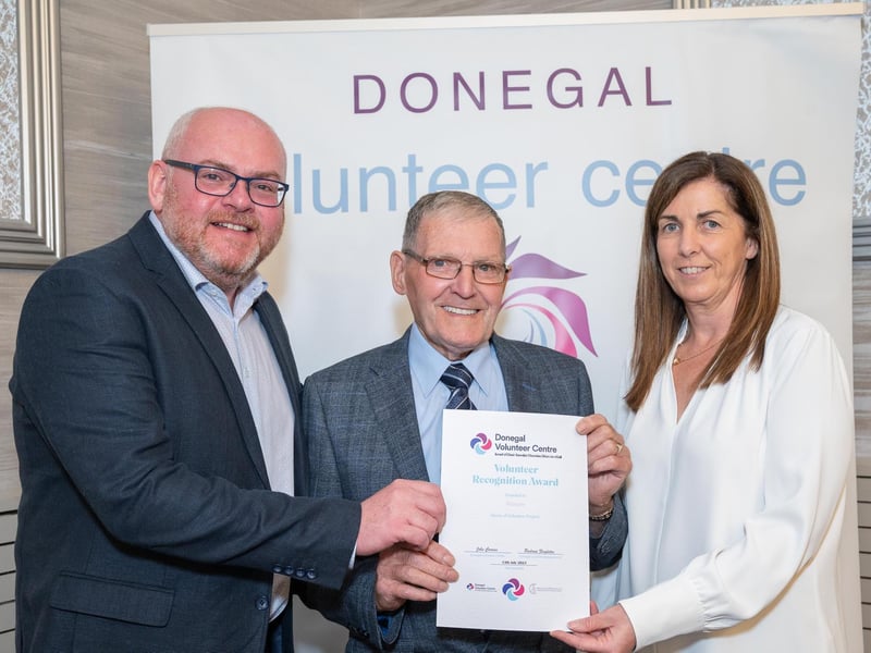 John Curran, Donegal Volunteer Center, George McGuinness, Greencastle Community Development and Margaret Larkin, Community Development Manager, DLDC at the Annual Donegal Volunteer Awards in the Radisson Hotel Letterkenny on Thursday last. Photo Clive Wasson.