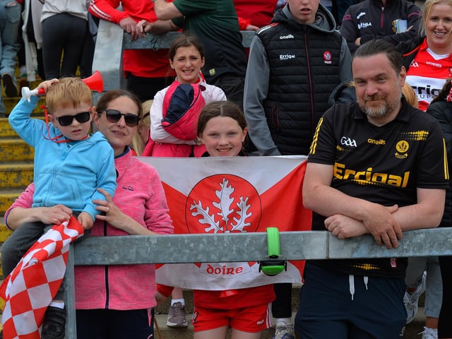 Derry fans at the game against Armagh in Celtic Park. Photo: George Sweeney