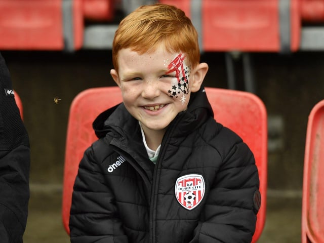 Young fan at the Derry City open training session on Monday morning in  Brandywell Stadium. The event was organised at part of the Gasyard Feile.  Photo: George Sweeney / Derry Journal