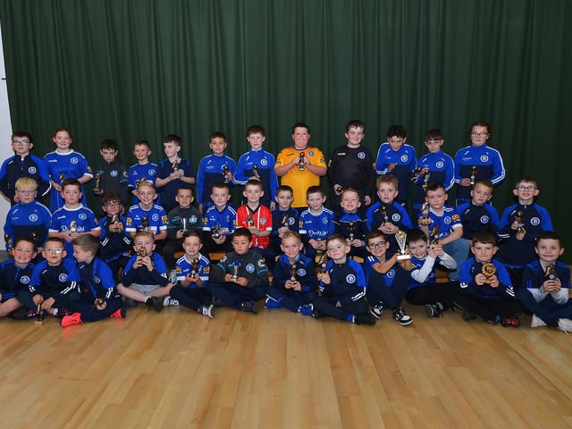 Under 12 award winners at the Trojans FC annual Youth Presentation held in St Cecilia’s College. Photo: George Sweeney