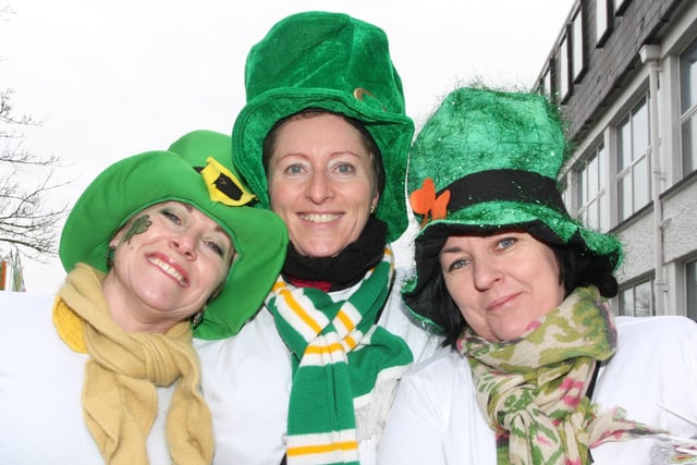 HATS OFF TO THE GIRLS!. . . .Margaret Mary Bonner, Bridie Friel and Denise Gallanagh-Woods pictured at Sunday's parade in Buncrana. 1903JM16