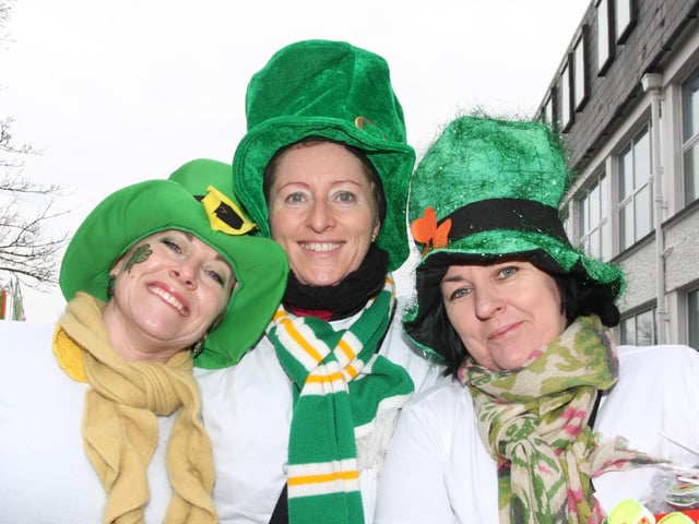 HATS OFF TO THE GIRLS!. . . .Margaret Mary Bonner, Bridie Friel and Denise Gallanagh-Woods pictured at Sunday's parade in Buncrana. 1903JM16