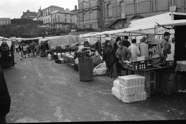 A row of stalls at the Foyle Street market.