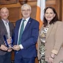 Cathaoirleach of Donegal County Council, Colr Niamh Kennedy and Chief Executive John G. McLaughlin, presenting a memento to Chris English (Chairperson) and Daniel McCauley (Manager). NorthWest Newspix