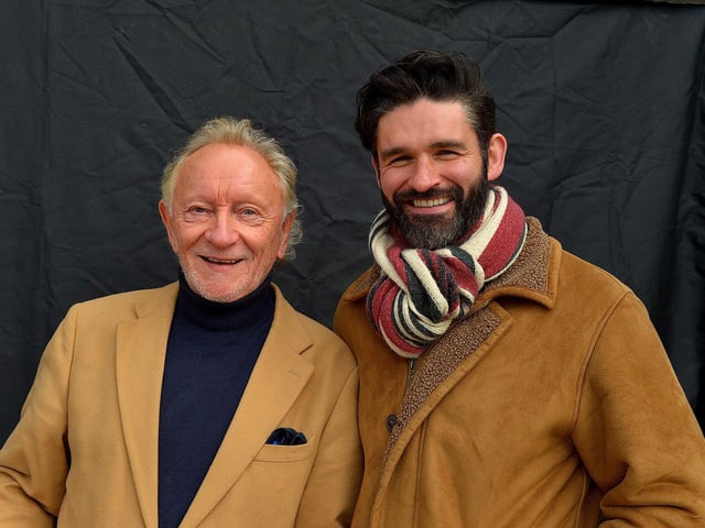 Phil Coutler pictured with his friend, and tenor, George Hutton after the live performance of his iconic hit ‘The Town I Loved So Well’ in Ebrington Square on Saturday afternoon last. Photo: George Sweeney.  DER2240GS – 29
