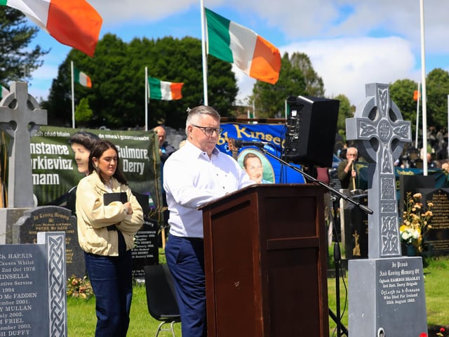 Donegal County Councillor Gerry McMonagle who gave the oration at the Derry Volunteers Commemoration held at the Republican plot, City Cemetery. (Photo - Tom Heaney, nwpresspics)